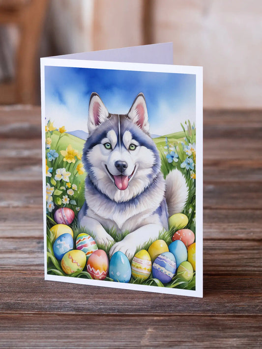 Siberian Husky Easter Egg Hunt Greeting Cards Pack of 8
