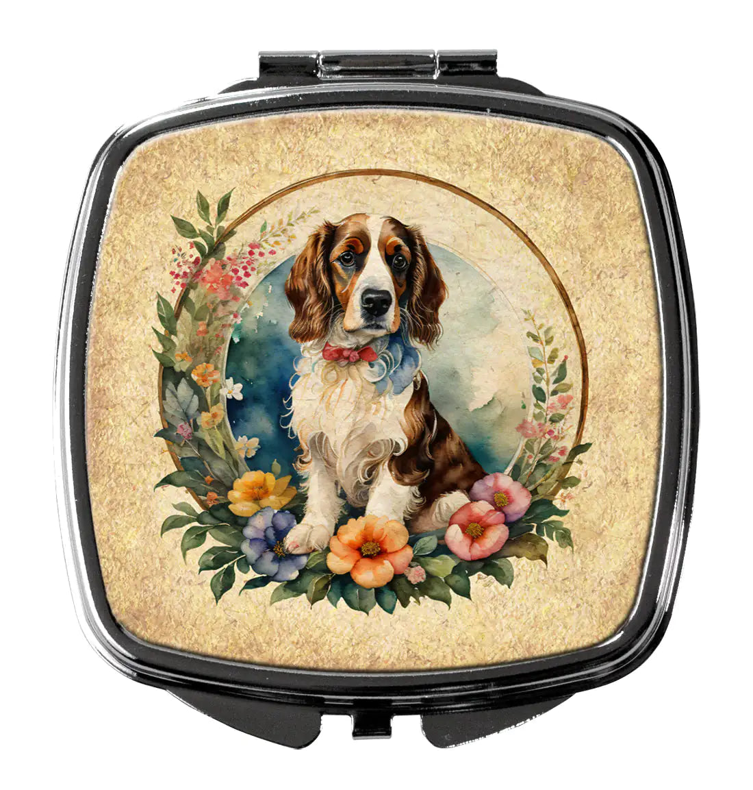 Welsh Springer Spaniel and Flowers Compact Mirror
