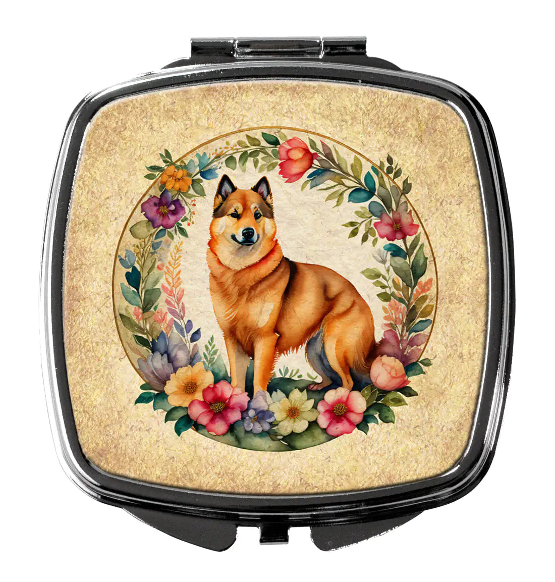 Finnish Spitz and Flowers Compact Mirror