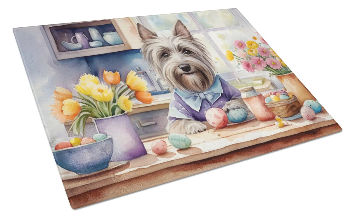 Decorating Easter Skye Terrier Glass Cutting Board
