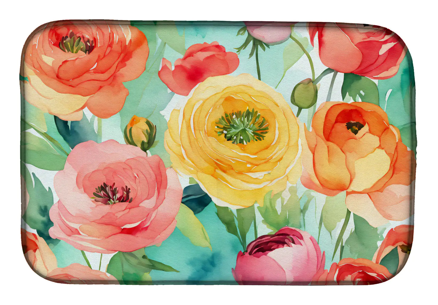 Ranunculus in Watercolor Dish Drying Mat