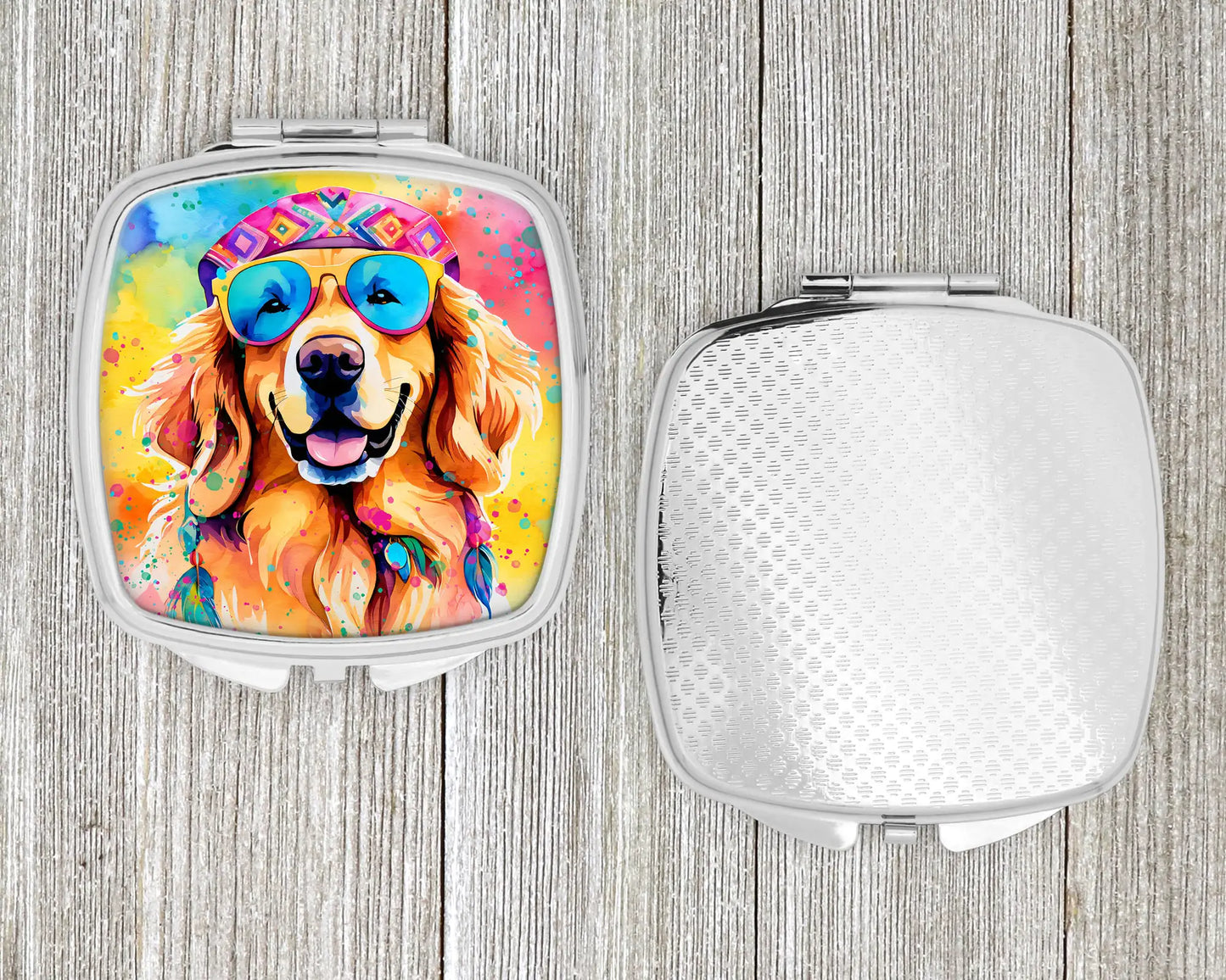 Golden Retriever Hippie Dawg Compact Mirror