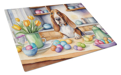Decorating Easter Basset Hound Glass Cutting Board
