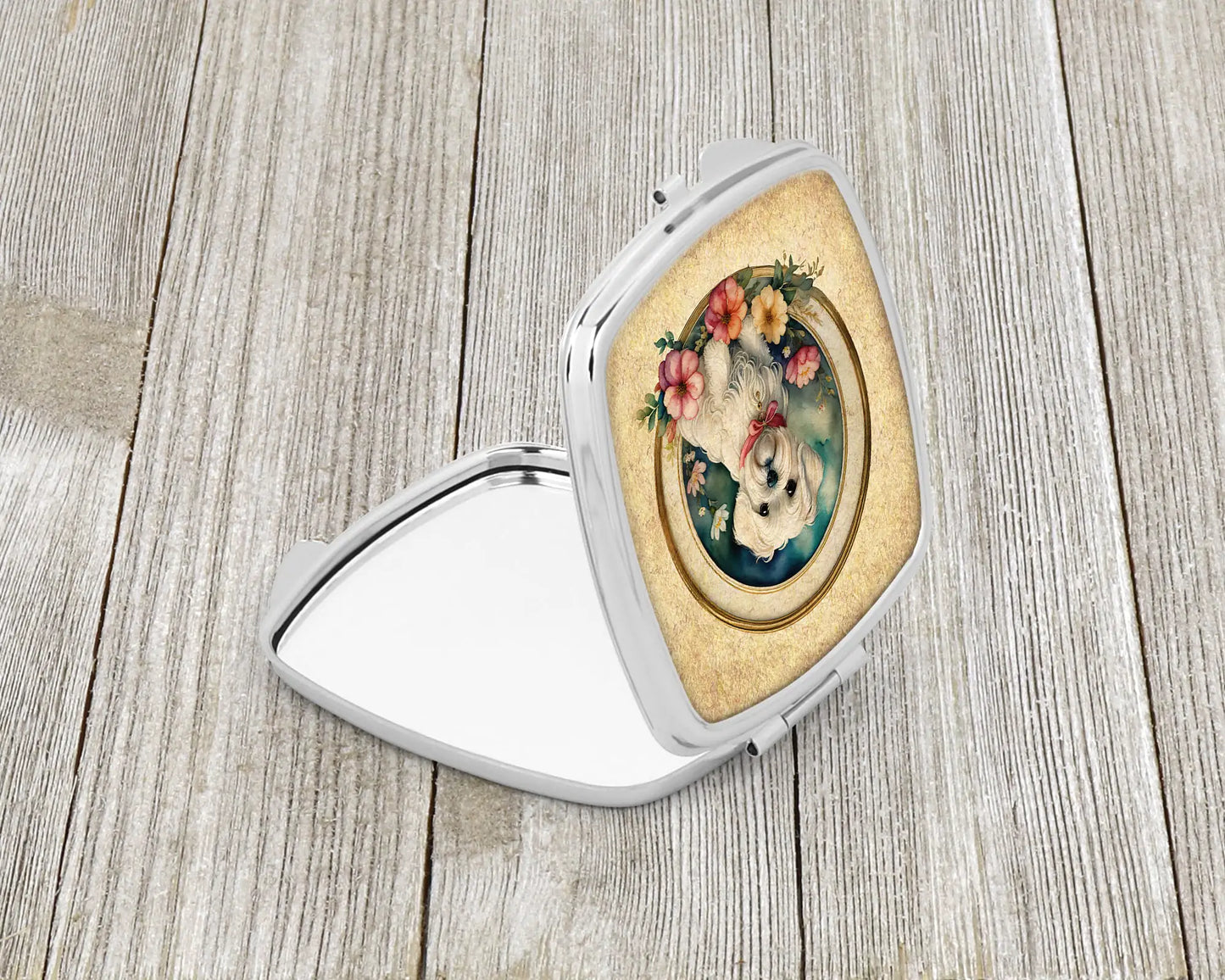 Maltese and Flowers Compact Mirror