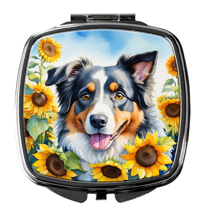 Australian Shepherd in Sunflowers Compact Mirror