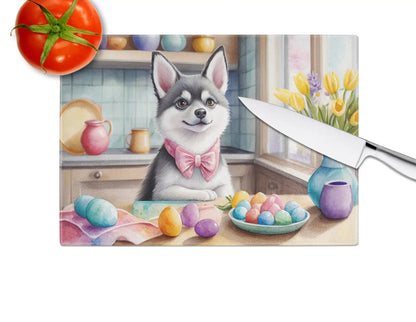 Decorating Easter Alaskan Klee Kai Glass Cutting Board