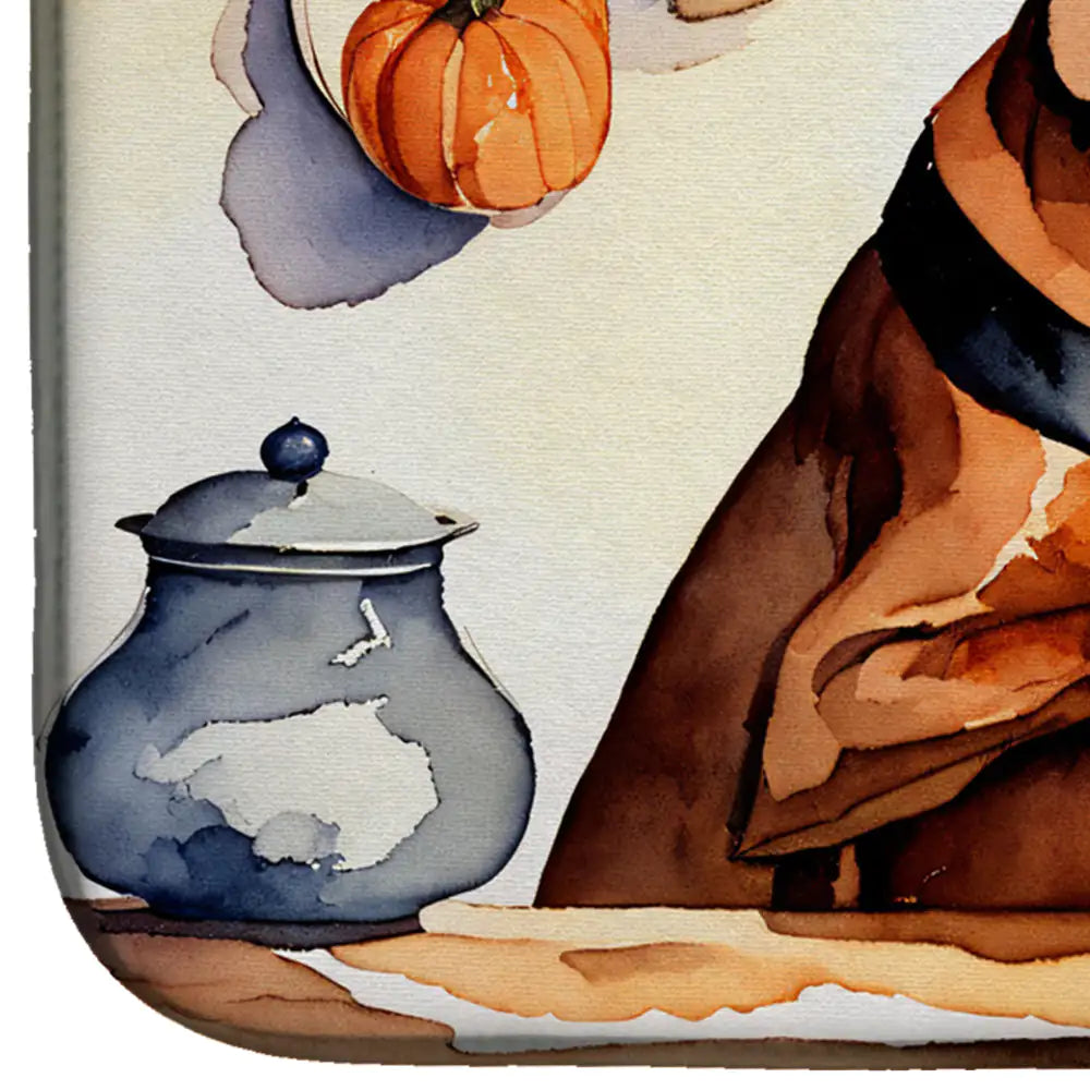 Vizsla Fall Kitchen Pumpkins Dish Drying Mat