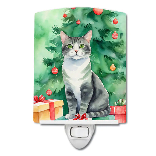 Ural Rex Cat By the Christmas Tree Ceramic Night Light