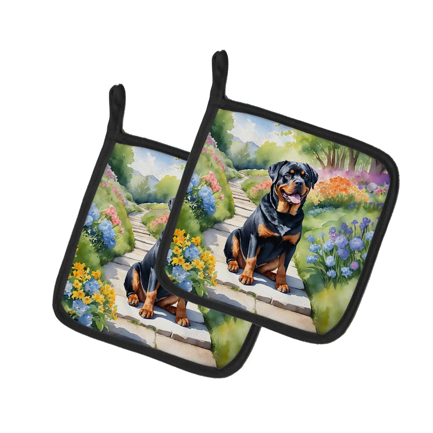 Rottweiler Spring Path Pair of Pot Holders