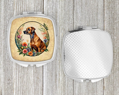 Rhodesian Ridgeback and Flowers Compact Mirror