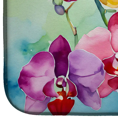 Orchids in Watercolor Dish Drying Mat