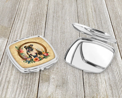 English Bulldog and Flowers Compact Mirror