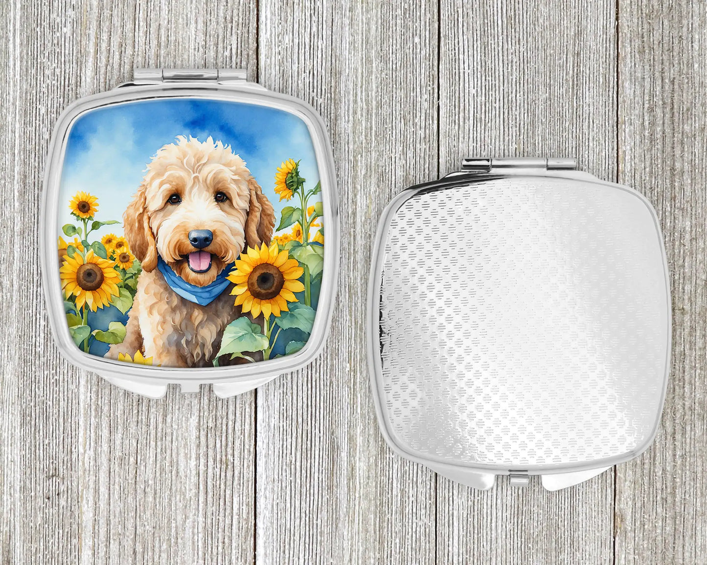 Goldendoodle in Sunflowers Compact Mirror