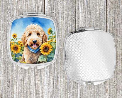 Goldendoodle in Sunflowers Compact Mirror