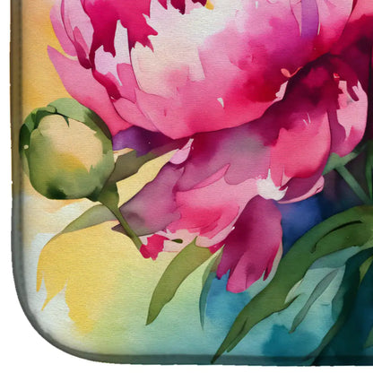 Peonies in Watercolor Dish Drying Mat
