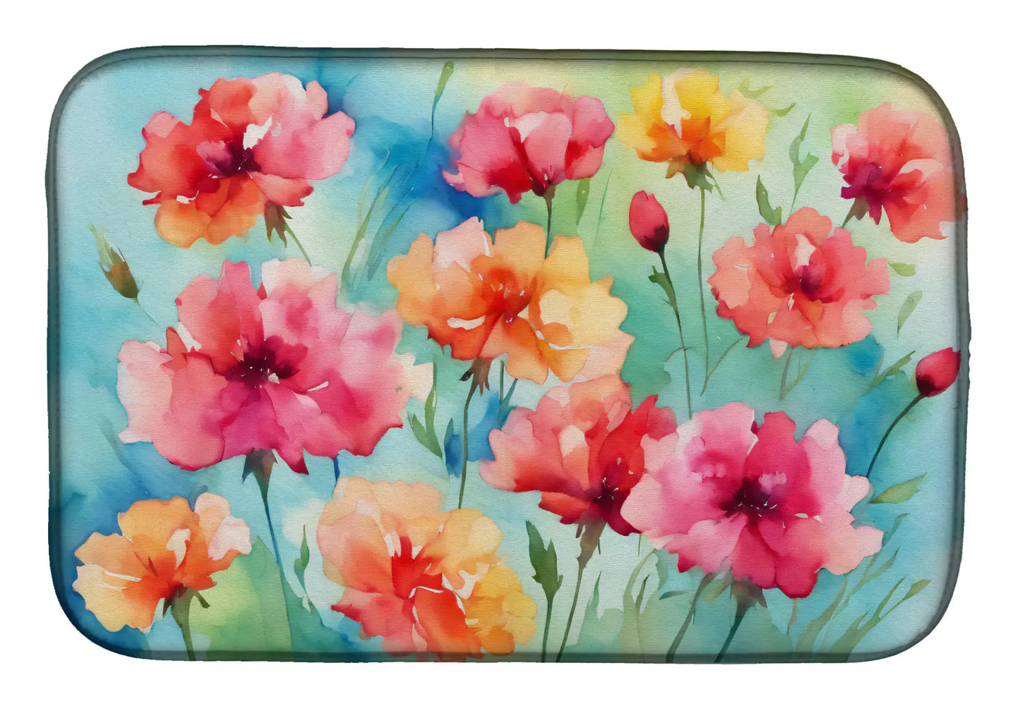 Carnations in Watercolor Dish Drying Mat