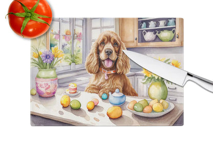 Decorating Easter Cocker Spaniel Glass Cutting Board