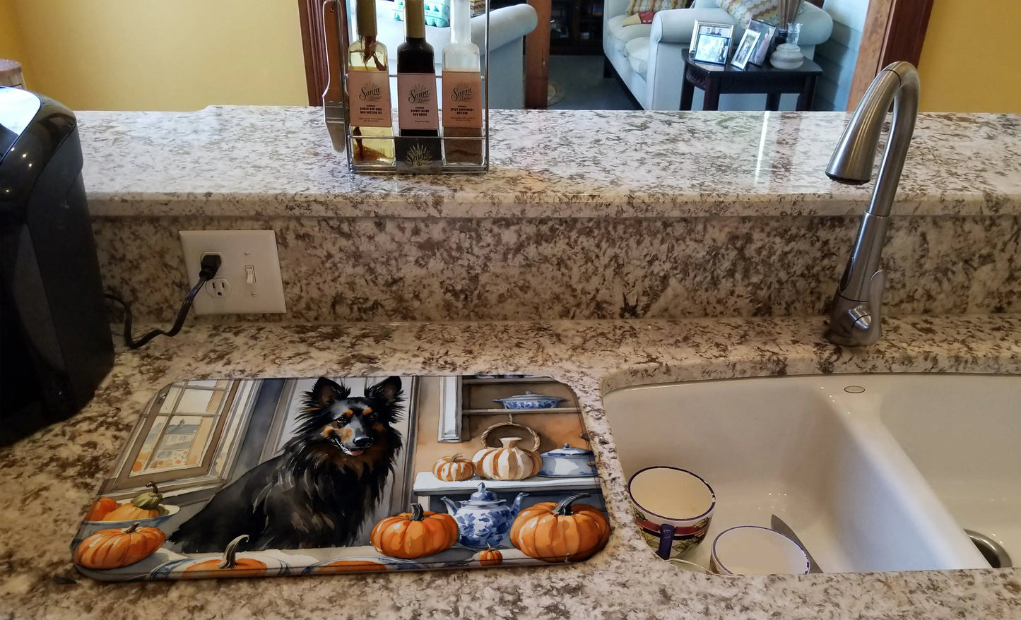 Belgian Sheepdog Fall Kitchen Pumpkins Dish Drying Mat